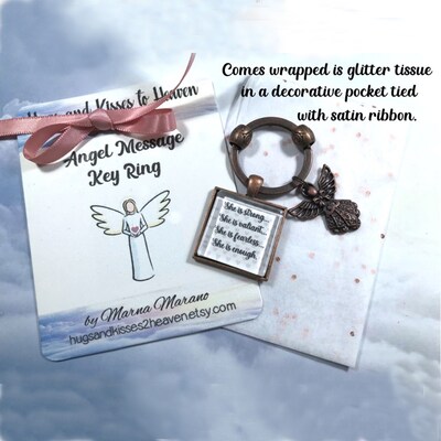 Angel Verse Key Ring Guardian Angel Message Inspirational Keychain Silver Bronze Copper Key Ring Gift - image4